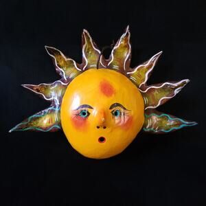 Sun Face Figure Coconut Head Handmade Guerrero Mexican Folk Art Wall Artisan